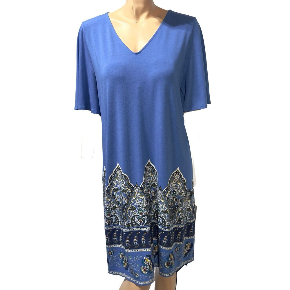 J. Jill Wearever Collection dress Short Sleeve  A-line Blue V-Neck Size XL